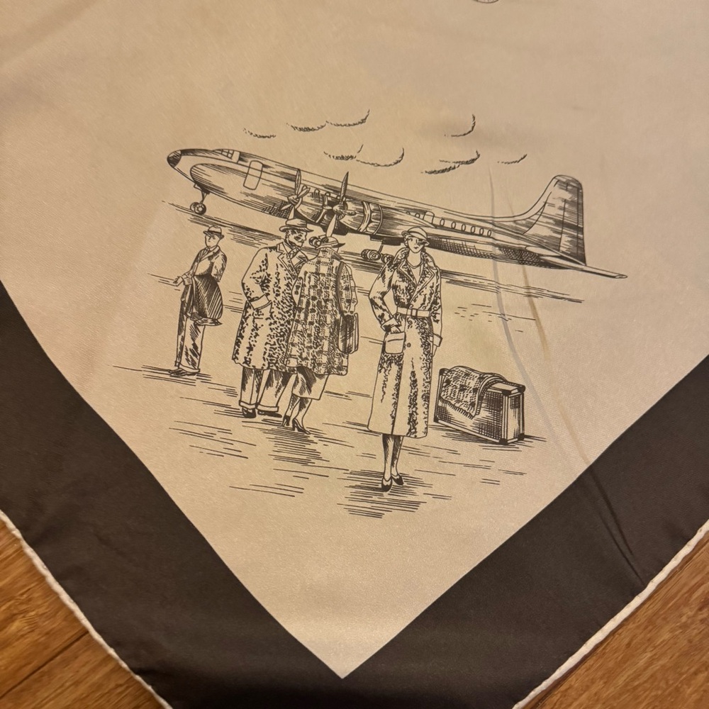 Burberrys Vintage Silk Scarf Aviation Print 1980s Planes Trench Coat Design - Picture 7 of 8